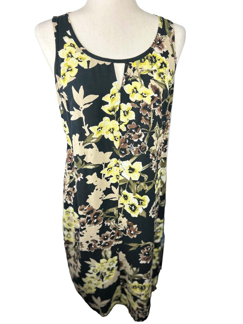 J. Jill Black, Yellow and Beige Floral Sleeveless Sheath Dress Size XS